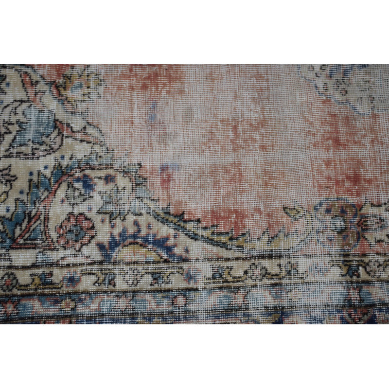 Tapis turc rétro Oushak: tons doux, laine organique, design oriental rond et attrait antique