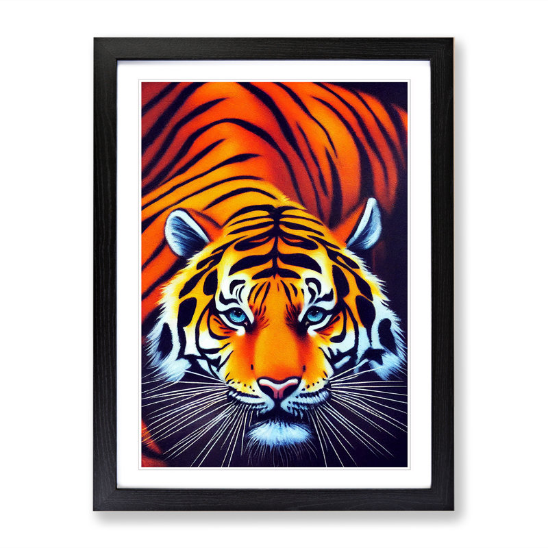 FRM-V0523-2518X Tiger Retro Art - Single Picture Frame Print, Walnut, 34cm H x 25cm W x 2cm D
