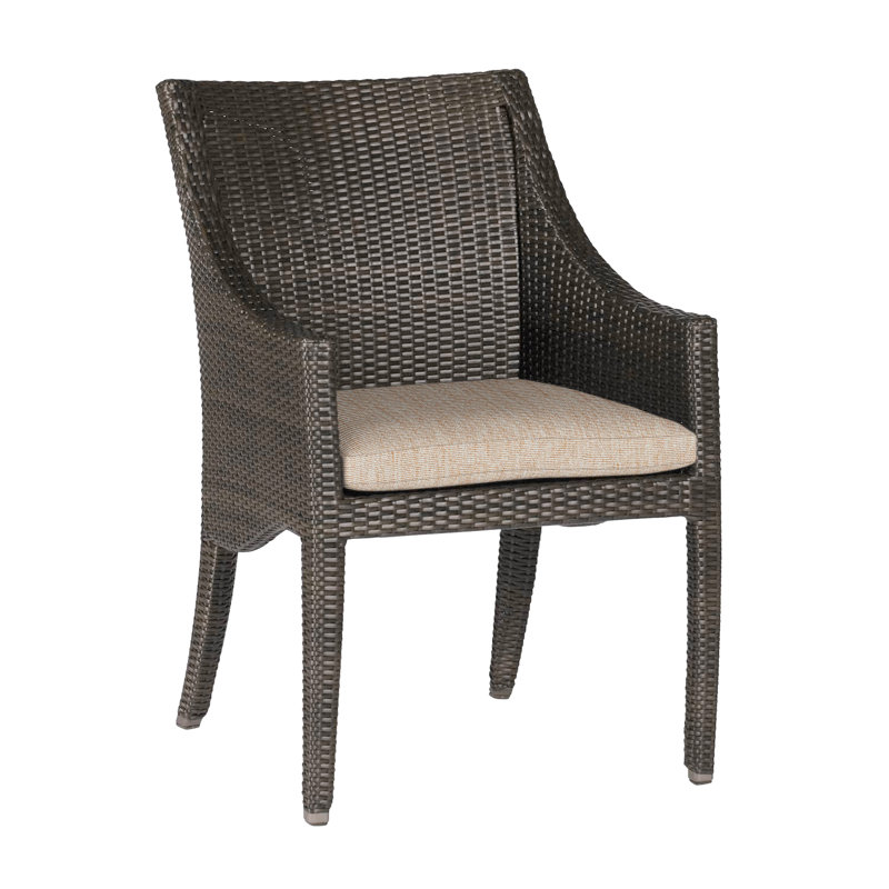 Athena Wicker/Rattan Patio Dining Armchair, Black Walnut, No Welt, Canvas Sand