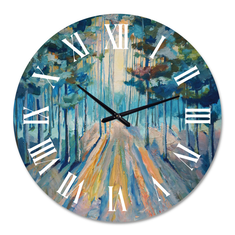 Lumière du soleil peinte à la main dans la forêt d'hiver - Horloge murale traditionnelle, Grand
