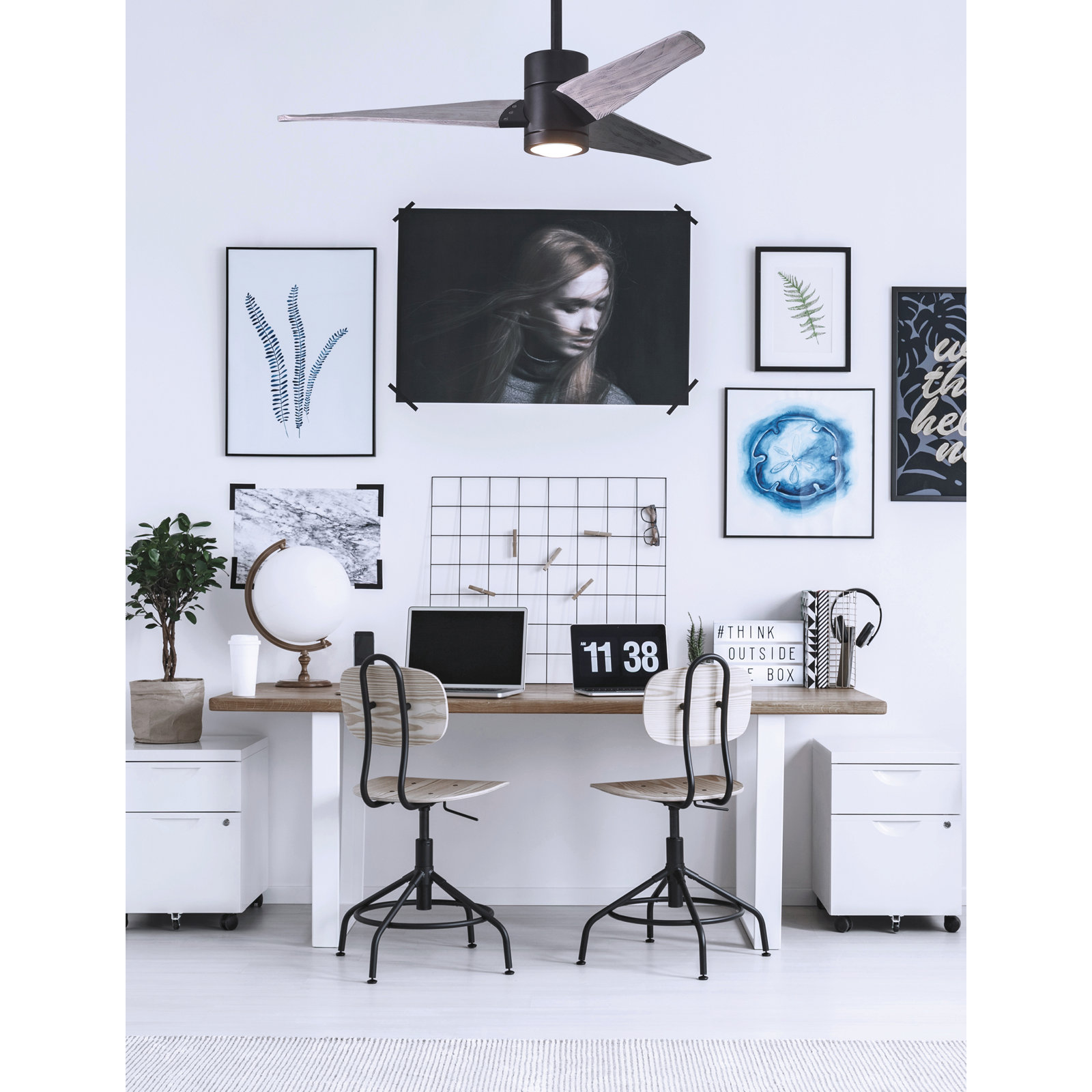 3 Blade Ceiling Fan with LED Light Kit, Matte Black/Barn Wood, Barn Wood Tone, 60"