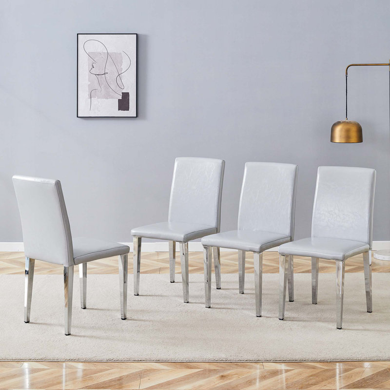 Chaises de salle à manger en lin, 4, Argent argent, Gris clair