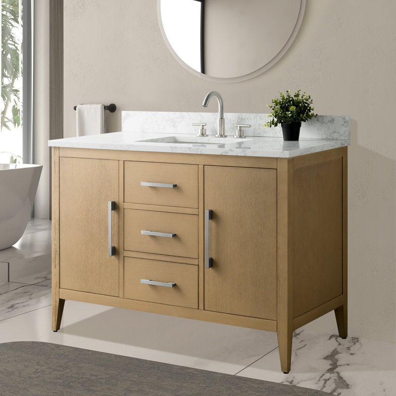 Chambery 48" Single Sink Bathroom Vanity with Engineered Marble Top, Natural Oak, Brushed Nickel