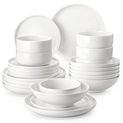 24-Piece Round Porcelain China Dinnerware Set, Service For 6