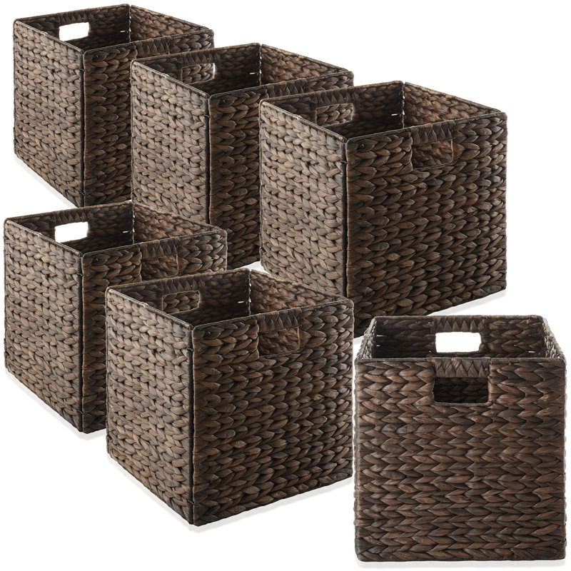13" x 13" Water Hyacinth Storage Baskets, Espresso, 6