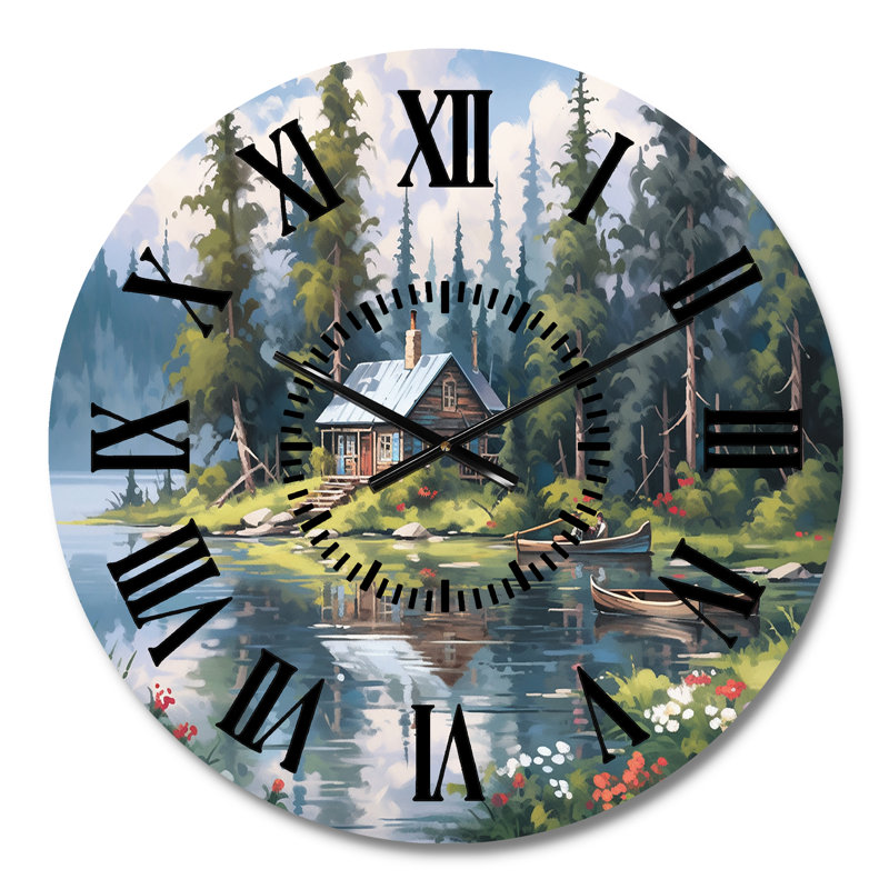 Rustic Refuge Lakehouse I - Countryside Black Face Wall Clock, Medium