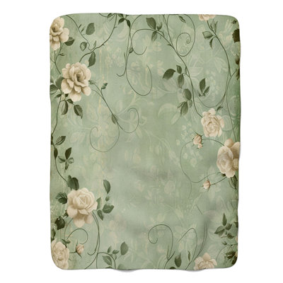 Antique Green Flower Designs - 1 pièce Sherpa Premium