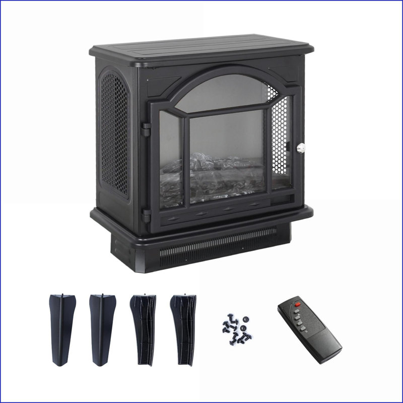 Foyer électrique, flamme rétro 3D 18 pouces avec télécommande | Noir antique | Autoportant