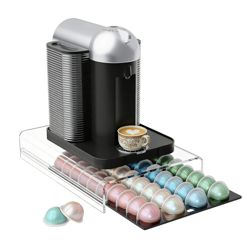 Tiroir porte-dosette - peut contenir 40 capsules, organisateur de dosettes en acrylique transparent avec tiroir coulissant, rangement pour capsules de comptoir, sans assemblage