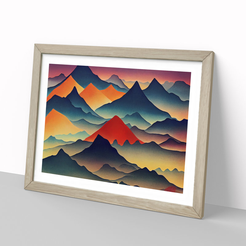 Blissful Painted Mountains Abstract - Framed Print, 34cm H x 46cm W x 2cm D, Oak