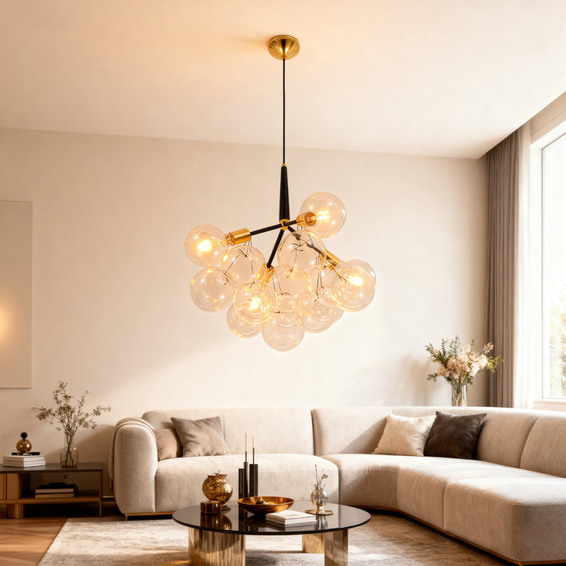 Modern 4-Light Bubble Globe Chandelier