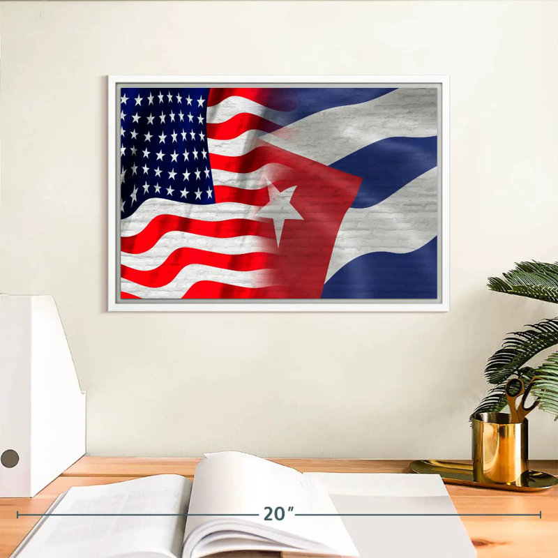 Drapeau américain et cubain, Cadre flottant blanc, 13 po x 9 po