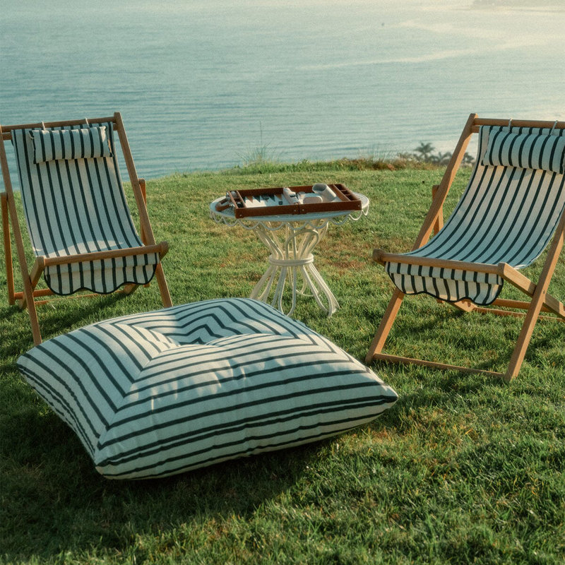 Sling Chair, Black/White Striped/Natural Wood