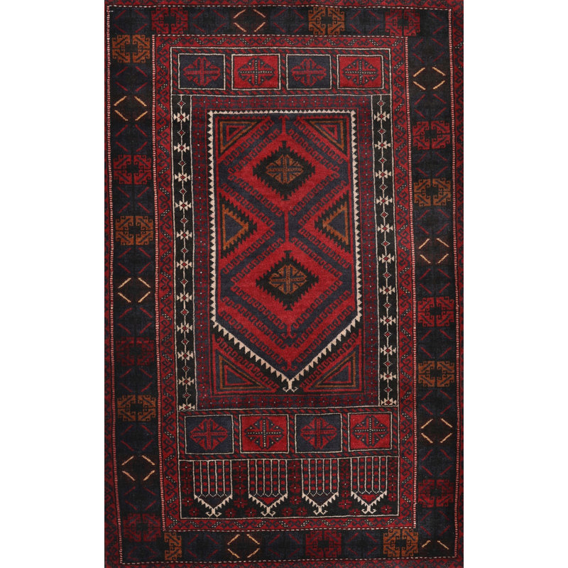 Tapis rouge foncé en laine touffeté à la main Guinyard