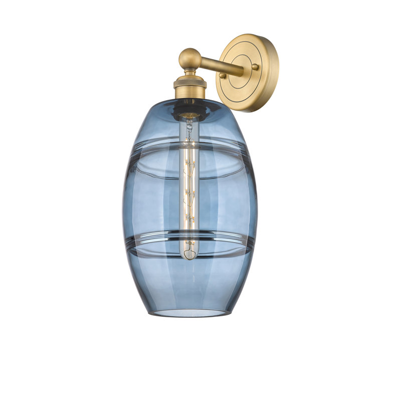 Applique murale en acier Bettylou, Laiton brossé, H 12,13 po x l 8 po x P 8,5 po, Bleu princesse