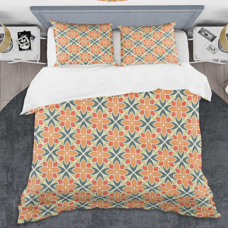Ensemble de housse de couette rétro Floral IV Mid-Century, Housse de couette très grand + 2 taies décoratives