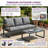 Modern Gray Lounge Set: All-Weather Aluminum Outdoor Sofa & Tempered Glass Coffee Table - Quick Assembly!-919343606