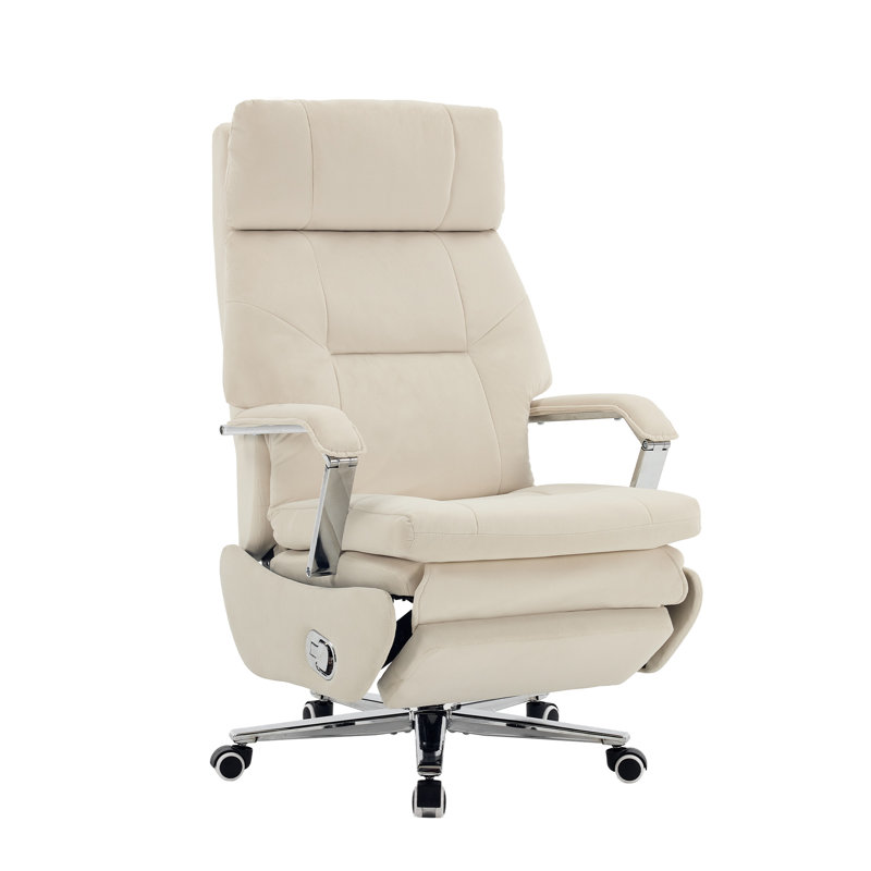Chaise de bureau en velours avec repose-pieds rétractable, chaise de travail pivotante et réglable, Velvet Beige