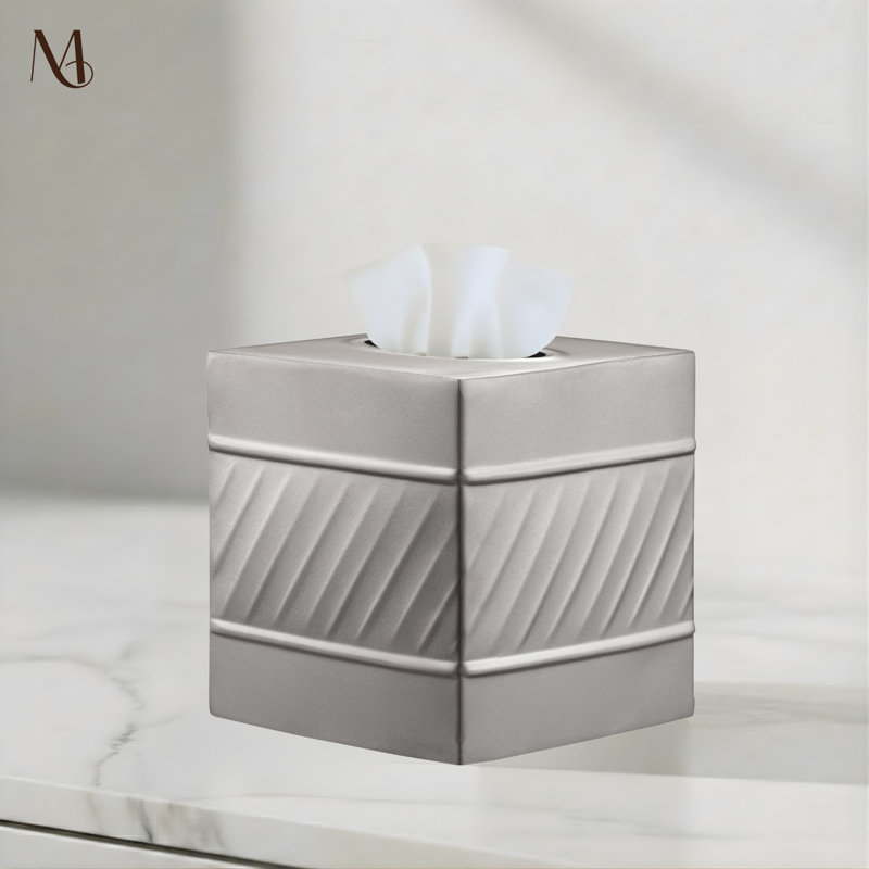 Wave Embossed Metal Tissue Box Cover, Silver