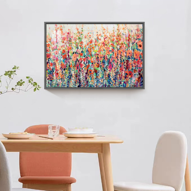 Fleurs abstraites - reproduction d'un seul cadre photo sur toile, Cadre noir, H 12 po x l 16 po x P 1,3 po