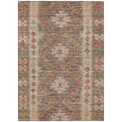 9' X 12' Brown Geometric Washable Indoor Outdoor Area Rug