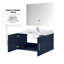 Meuble-lavabo bleu marine 91,4 cm x 55,9 cm avec comptoir en marbre, robinetterie et miroir DEL inclus. Résistant aux égratignures et pratique.