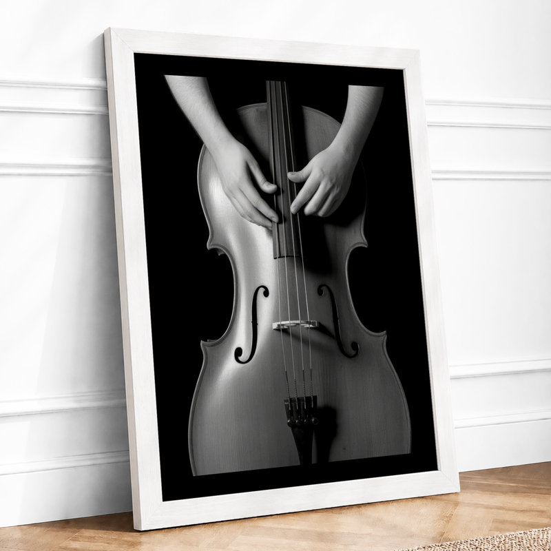 Hands and Cello Minimalist - Framed Print, A3 - 42.0 x 29.7 cm, White