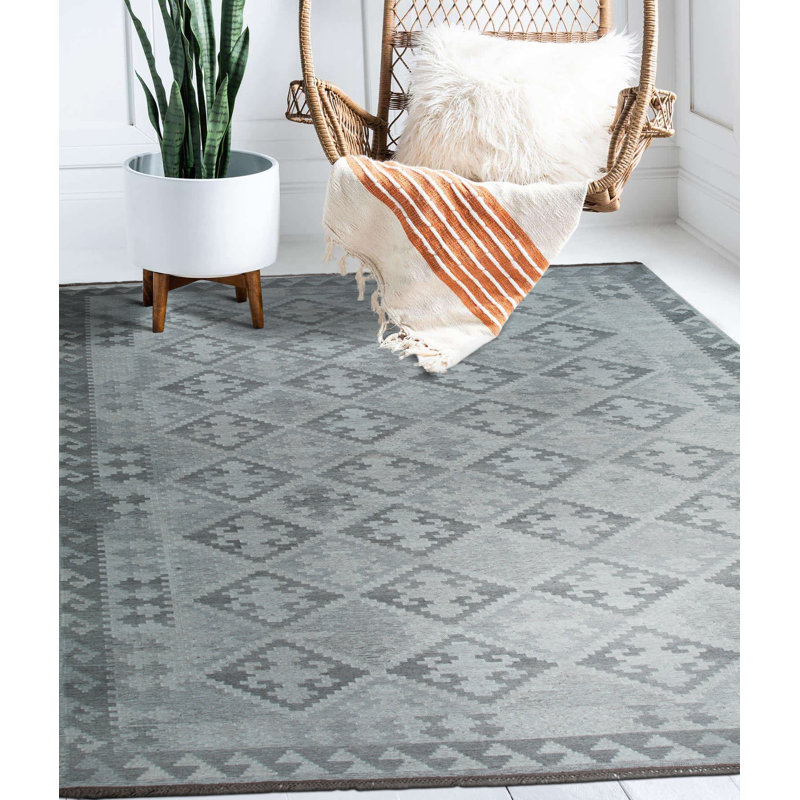 Shouko Gray Flatweave Wool Area Rug, Rectangle 9' x 12'