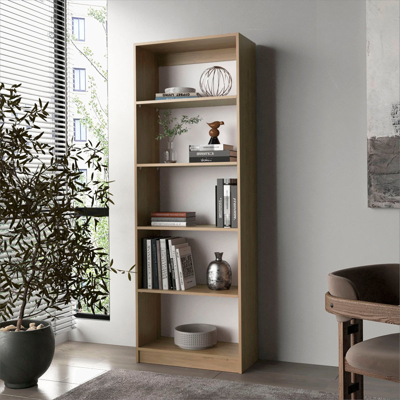 Natural Oak and White 5-Shelf Bookcase with Open Storage, (5 Shelves) 71"H x 24.7"W x 11.8"D