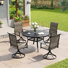 Ensemble de salle à manger en aluminium pour patio avec table de salle à manger ronde pour 4 personnes et 4 chaises pivotantes rembourrées en polyester enduit de PVC