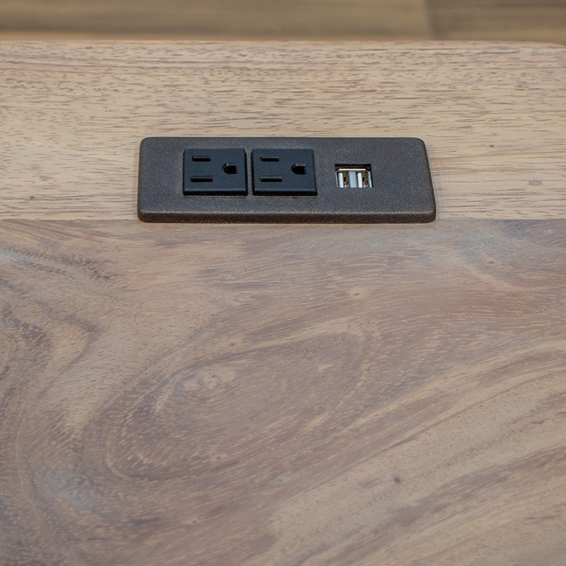 Essa Solid Wood Solid Wood Writing Desk with Built-In Electrical Outlet