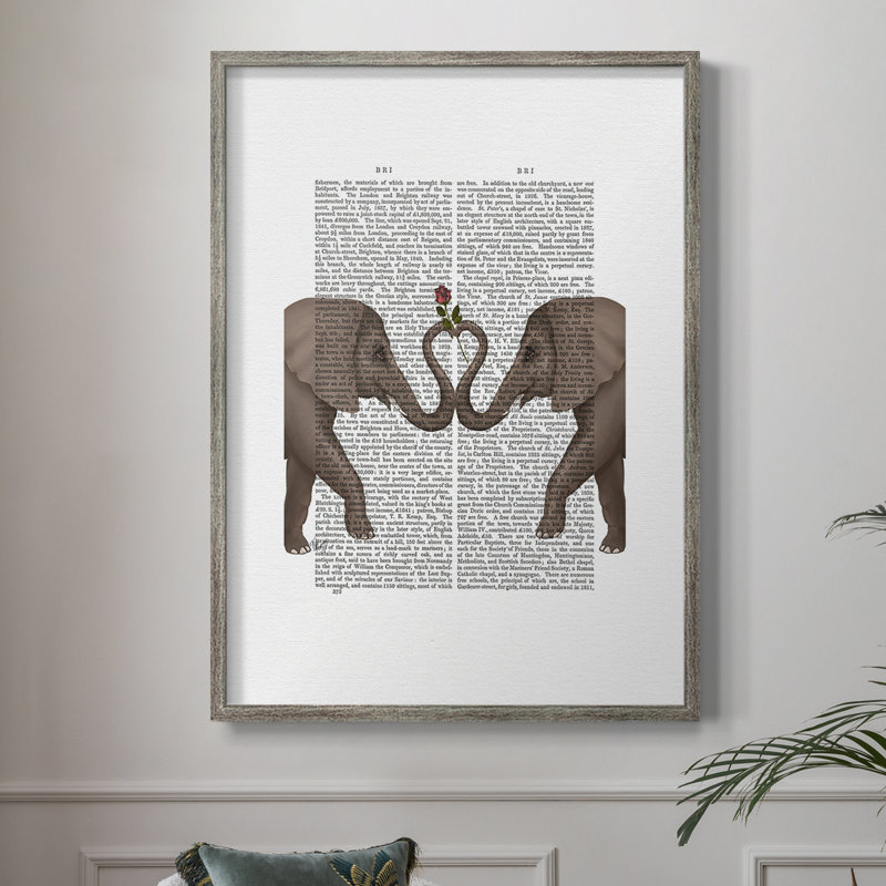 «Elephants Heart and Rose», reproduction encadrée - bois massif, H 15 po x l 12 po