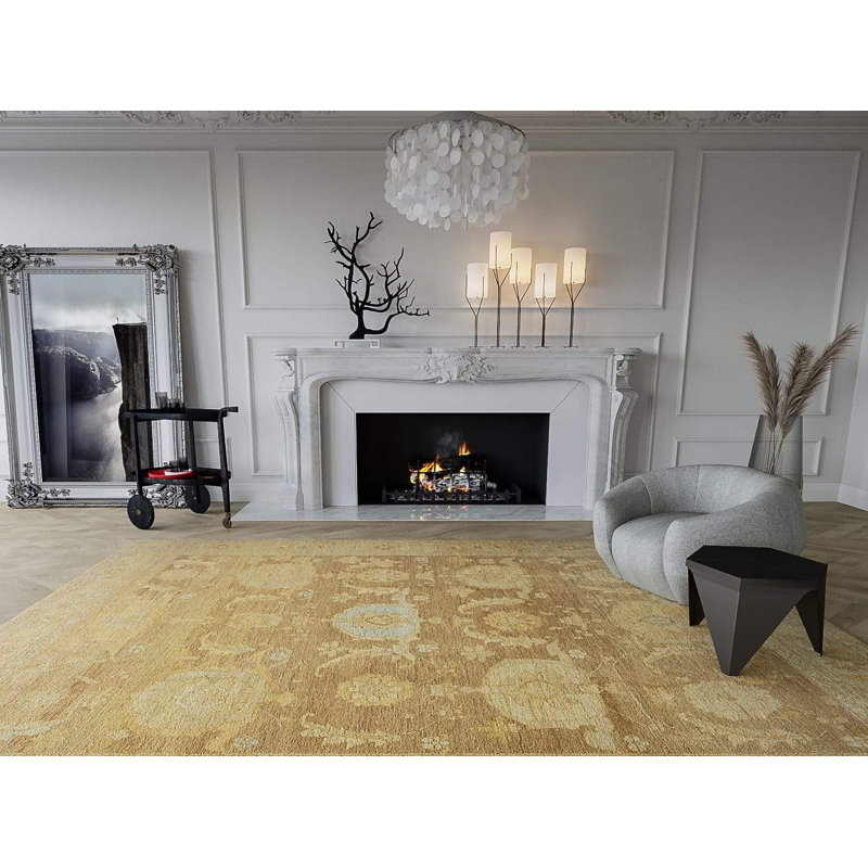 Sebastia Wool Oriental Area Rug in Brown/Gold, Rectangle 10' x 14'