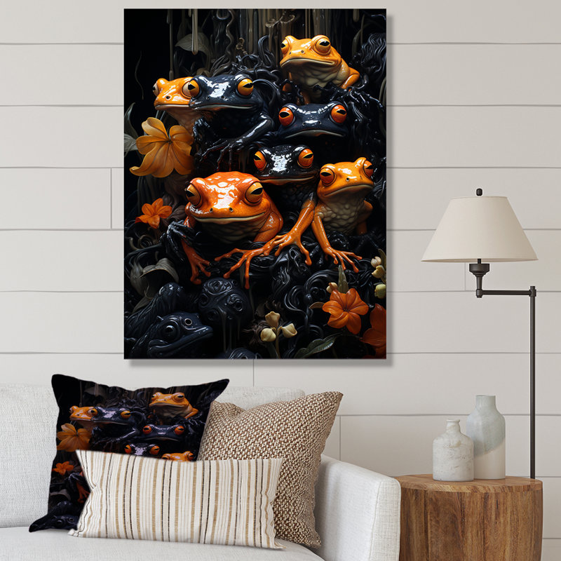 «Orange Frogs on Glass Effect I», reproduction sur toile, Toile tendue, H 40 po x l 30 po x P 1,5 po