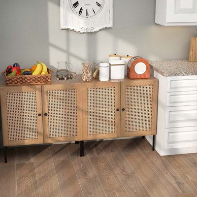Oullins Set Of 2 Rattan Buffet Sideboard Wine Cabinet Cupboard W/adjustable Shelf Walnut by Bay Isle Home