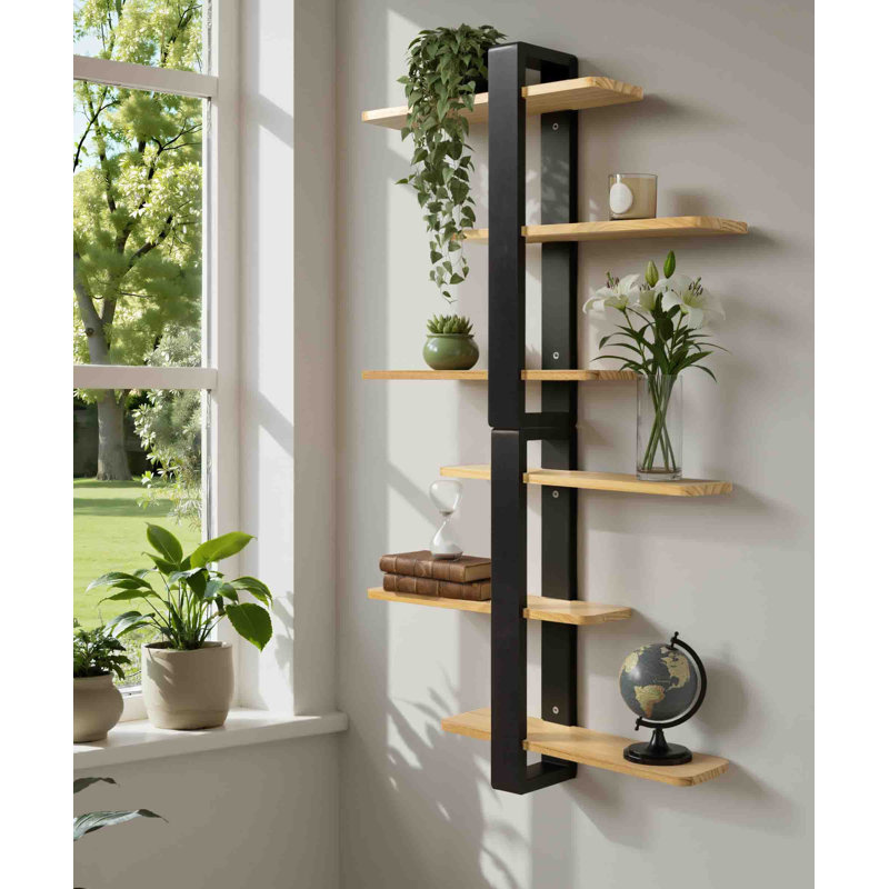 3 Piece Solid Wood Floating Shelf, Black/wood
