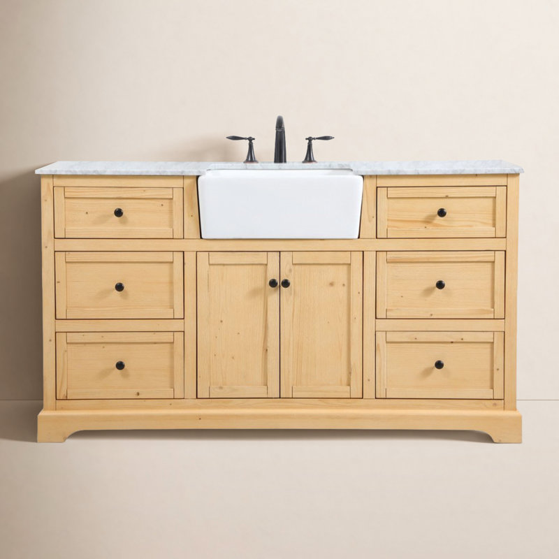 Pardue 60'' Single Bathroom Vanity with Marble Top, Natural Wood