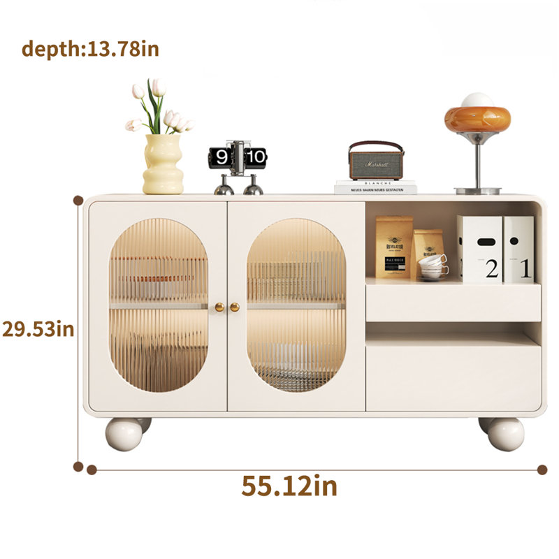 Buffet en bois massif crème exquis contre le mur 55,12