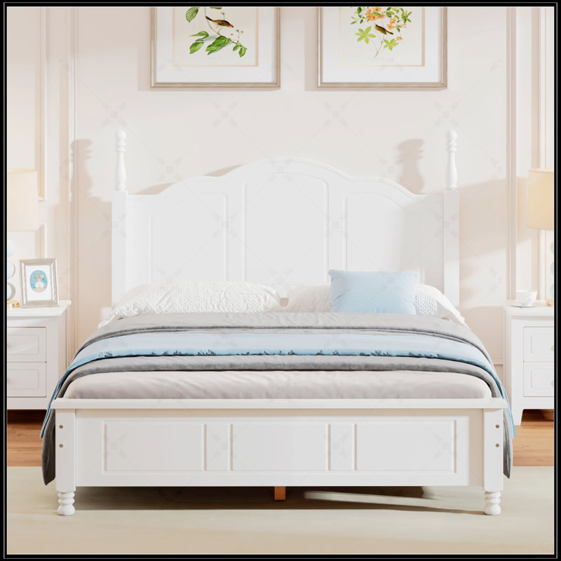 Structure de lit plateforme double en bois, Blanc
