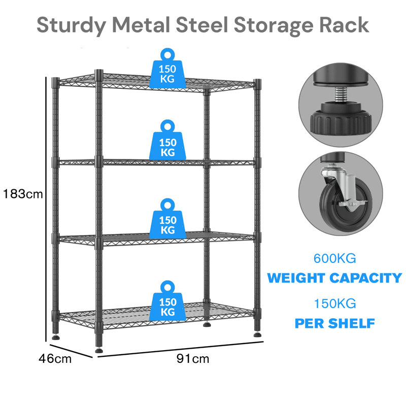 Yelena 90 cm W Shelving Unit, 183cm H x 90cm W x 45cm D, Black