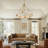 AstralRing 8-Light  Wood & Gold Metal Wagon Wheel Chandelier for Living Room