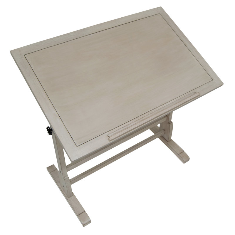 Gumesindo Solid Wood Top Drafting Table, 36" H x 42" W x 30" D, Coastal Whitewash