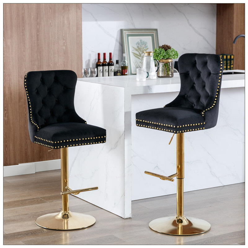 Tabourets de bar pivotants en velours à hauteur réglable, ensemble de 2