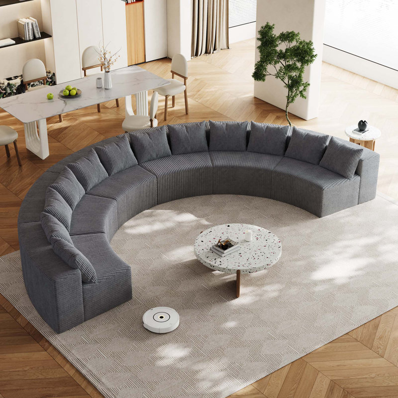 Canapé modulaire en velours côtelé avec 12 coussins Lennon, Velours côtelé gris, H 30,5 po x l 181 po x P 36 po