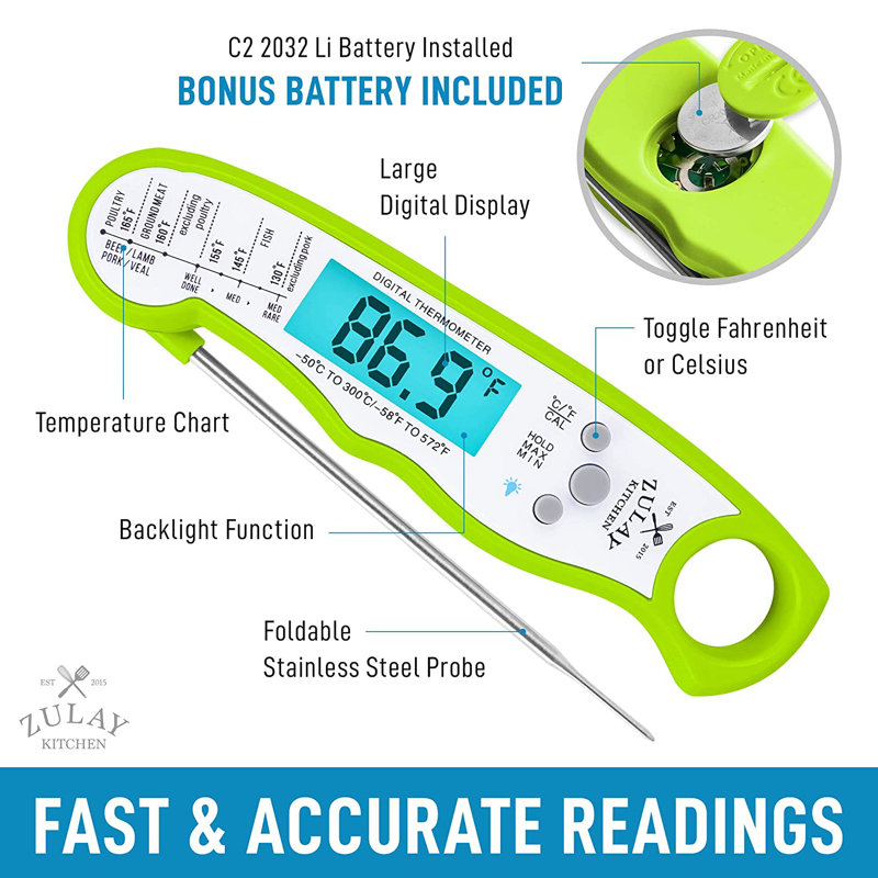 Zulay Kitchen Zulay Kitchen Instant Read Food Thermometer Waterproof Digital Meat Thermometer w/ Backlight