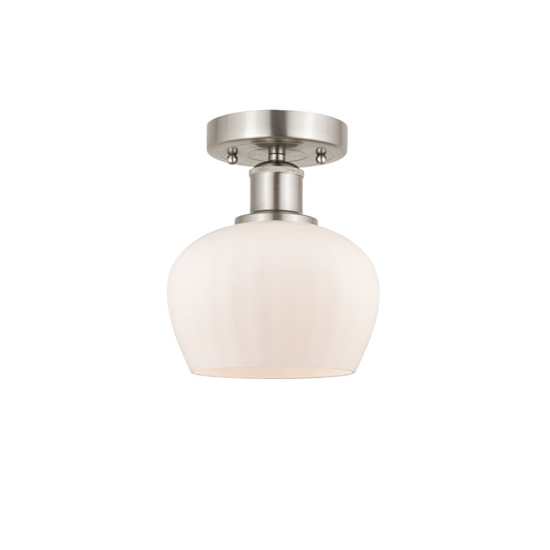 Plafonnier semi-encastré Noille Glass, Blanc mat, Nickel satiné brossé, H 8,25 po x l 6,5 po x P 6,5 po