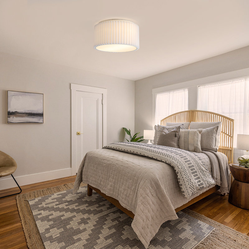2 Light Flush Mount Ceiling Light Modern Close to Ceiling Light with Pleated Fabric Shade for Bedroom Kitchen Hallway