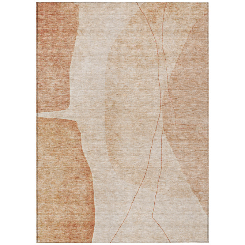 Tapis extérieur lavable abstrait en terre cuite orange et cuivre 5 pi x 8 pi