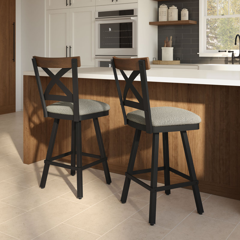 Karsten Swivel Counter & Bar Stool, Bar Stool (30.5" Seat Height), Brown Wood