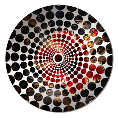 Hibiscus doré rouge sur fond noir I - Miroir décoratif à cercles concentriques